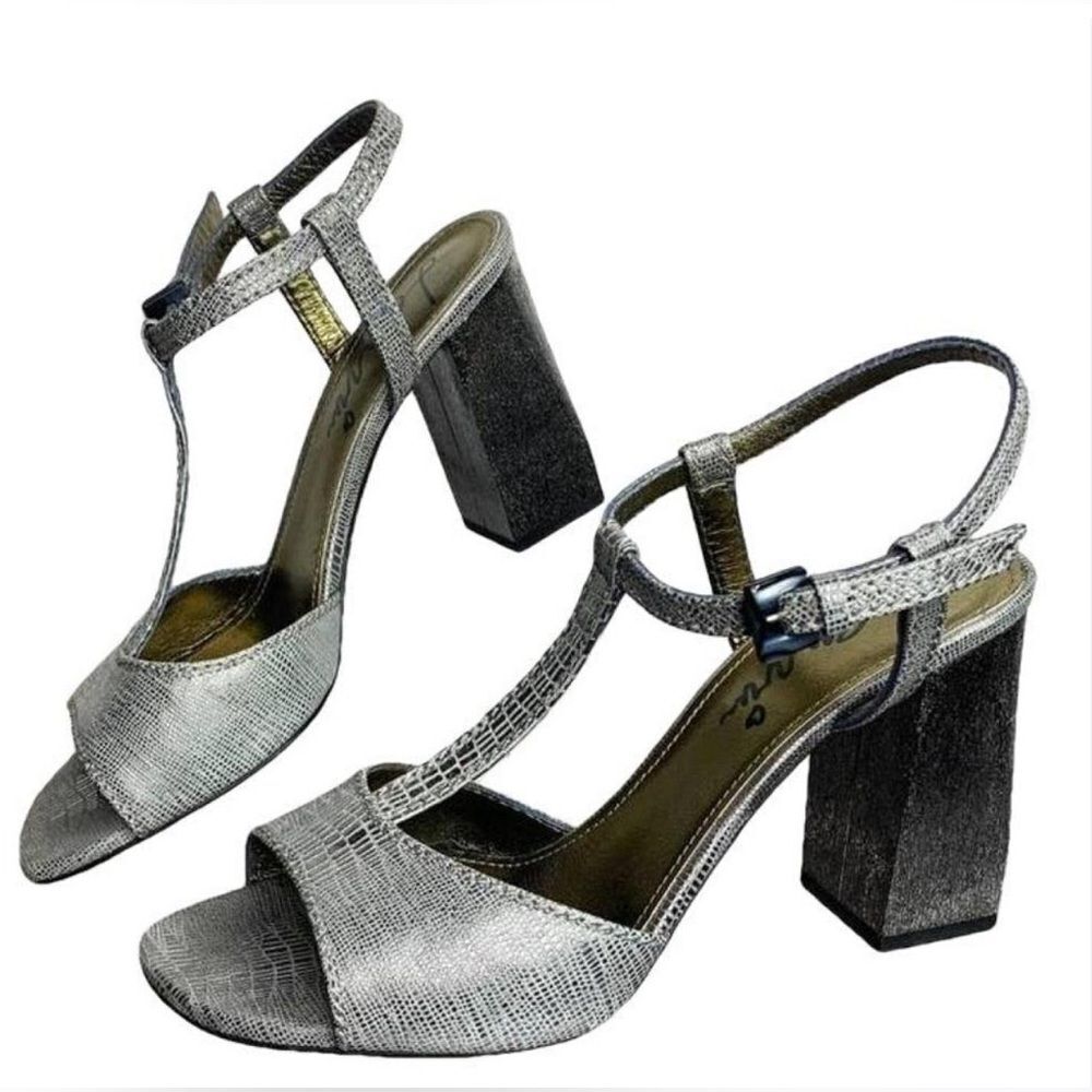 Lanvin metallic heels sandal textured snake reptile metallic leather 10.5 /41